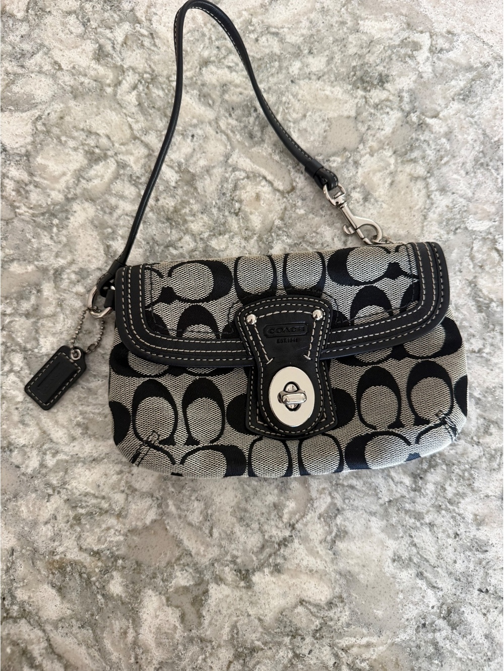 Coach Legacy Signature Jacquard Turnlock Wristlet Wallet Black & Gray Y2K